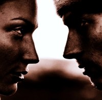 man and woman face to face